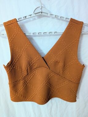 Maeve Anthropologie Warm Rust Brown Deep V Crop Top XL 1X Button Up Sides